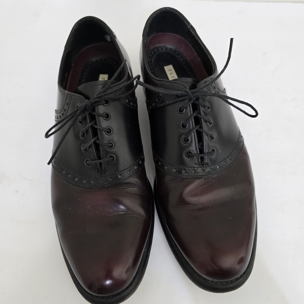 vintage men's size 9 Florsheim Two Toned Black Burgundy Oxford‎ Saddle Shoes